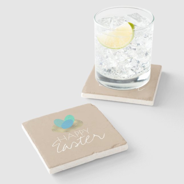 Happy Easter Speckled Egg Easter Nest Party Stone Coaster (Side)