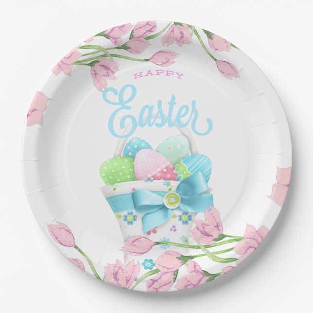 Happy Easter Spring Blossom Paper Plate (Front)