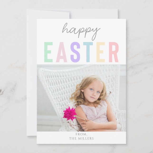 Happy Easter Spring Colors Pastel Photo Holiday Card (Front)