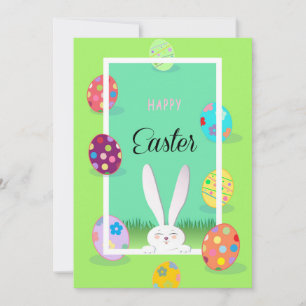 Happy Easter Spring Cute Bunny Easter Eggs Hunt Holiday Card