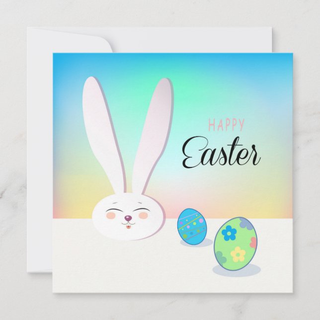Happy Easter Spring Cute Bunny Easter Eggs Hunt Holiday Card (Front)