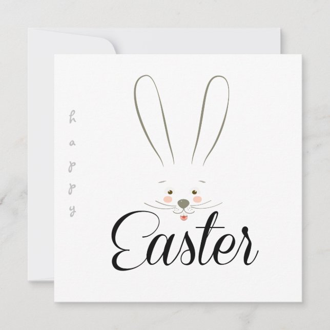 Happy Easter Spring Cute Bunny Easter Eggs Hunt Holiday Card (Front)
