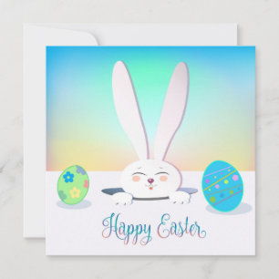 Happy Easter Spring Cute Bunny Easter Eggs Hunt Holiday Card