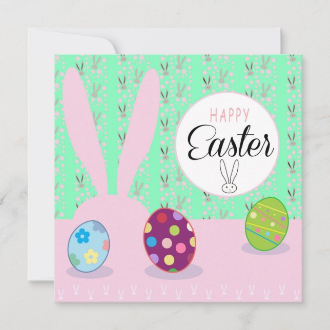 Happy Easter Spring Cute Bunny Easter Eggs Hunt Holiday Card (Front)