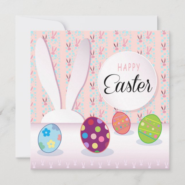 Happy Easter Spring Cute Bunny Easter Hunt Holiday Card (Front)