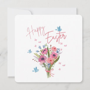 Happy Easter Spring Floral Bouquet & Blue Birds Invitation