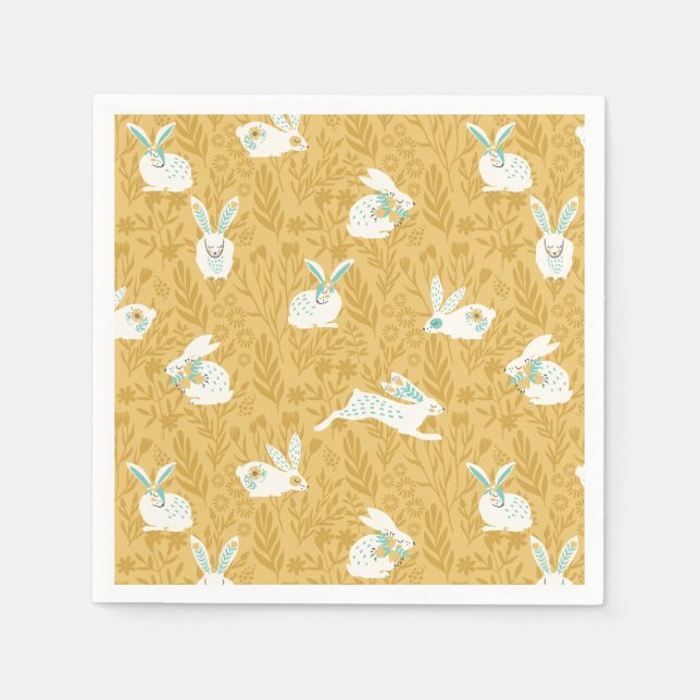 Happy Easter | Spring Floral Bunnies Napkin (Front)
