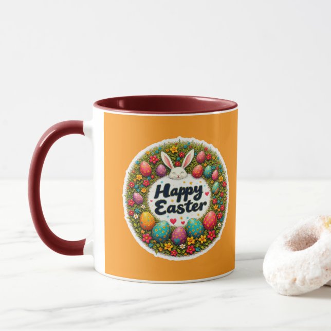 Happy Easter – Spring Floral Circle caneca Mug (With Donut)