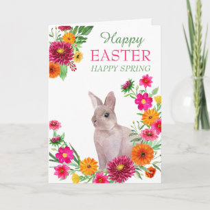 Happy Easter Spring Floral Wreath Bunny Holiday Card