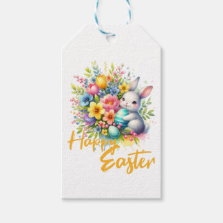 Happy Easter spring flower with cute bunny Gift Tags