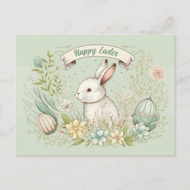 Happy Easter spring flowers illustration Postcard (Front)