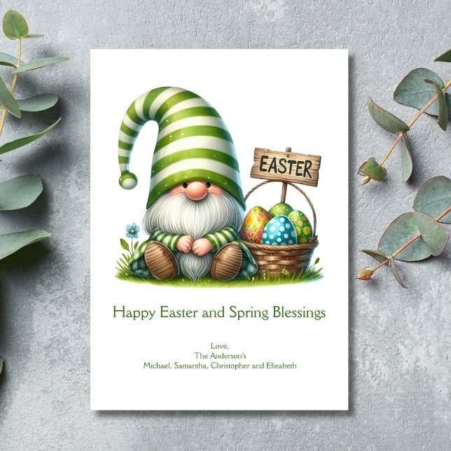 Happy Easter Spring Gnome Easter  Holiday Card (Easter Spring Greeting Card with Cute Adorable Gnome)