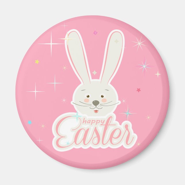 Happy Easter Spring Holiday cute bunny Eggs Hunt Magnet (Front)
