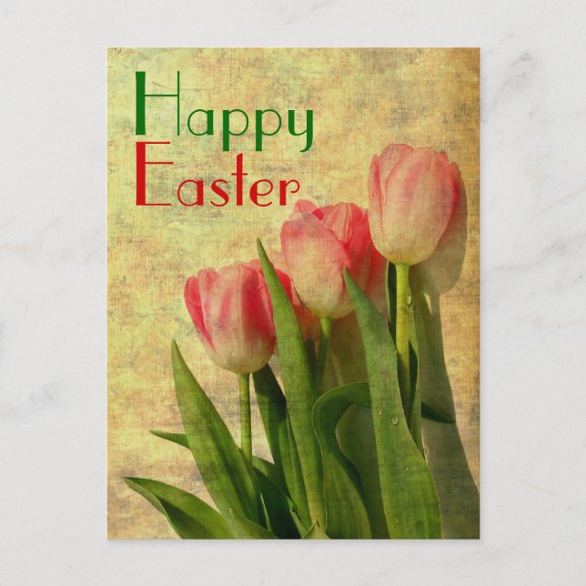 Happy Easter Spring Tulips Holiday Postcard (Front)
