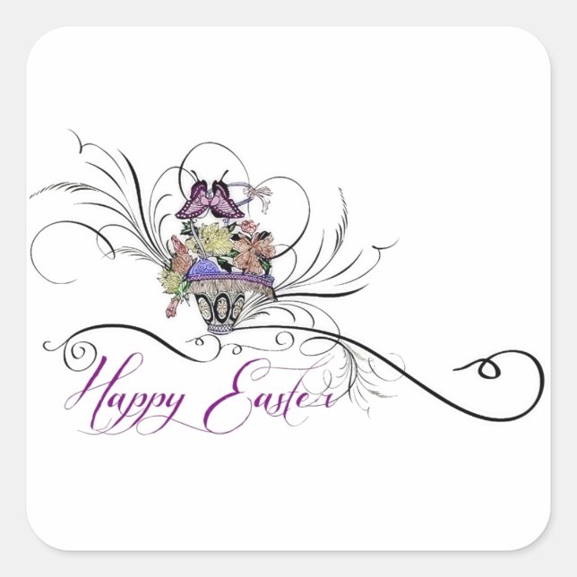 Happy Easter Square Sticker (Front)