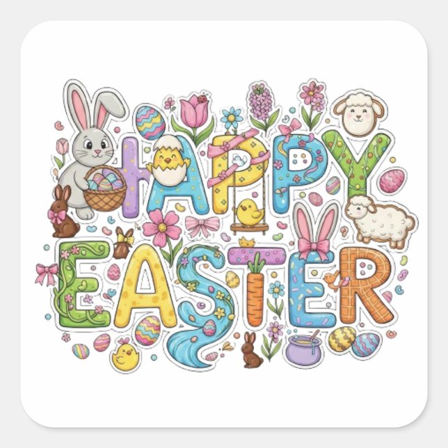 HAPPY EASTER SQUARE STICKER (Front)