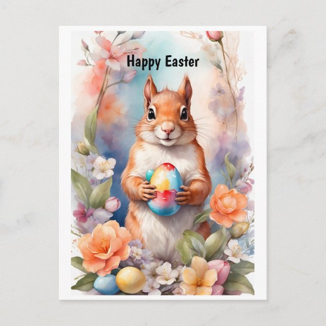 Happy Easter Squirrel Holiday Postcard (Front)