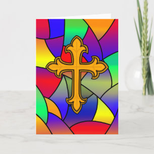 Happy Easter Stained Glass and Cross Card