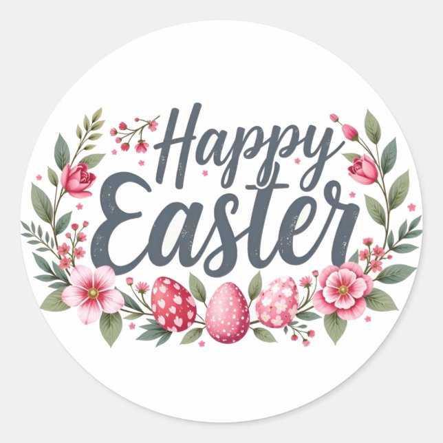 Happy Easter sticker with eggs and flowers (Front)