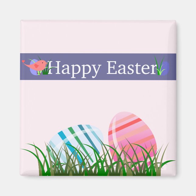 Happy Easter Striped Easter Eggs Magnet (Front)
