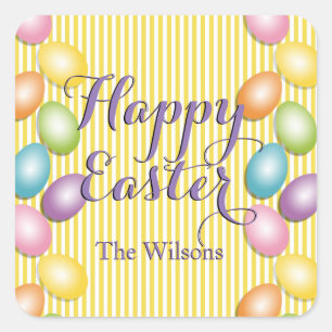 Happy Easter Striped Family or Business Square Sticker