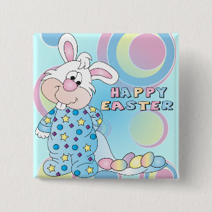 Happy Easter Sweet Bunny Boy with Eggs 15 Cm Square Badge