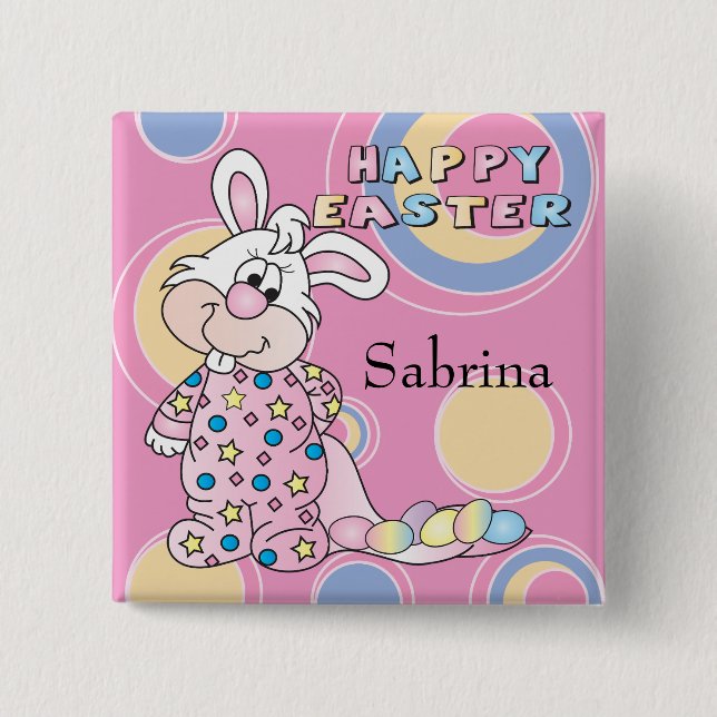 Happy Easter Sweet Bunny Girl 15 Cm Square Badge (Front)