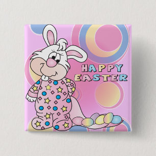 Happy Easter Sweet Bunny Girl with Eggs 15 Cm Square Badge