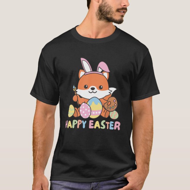 Happy Easter Sweet Fox For Easter With Easter Eggs T-Shirt (Front)