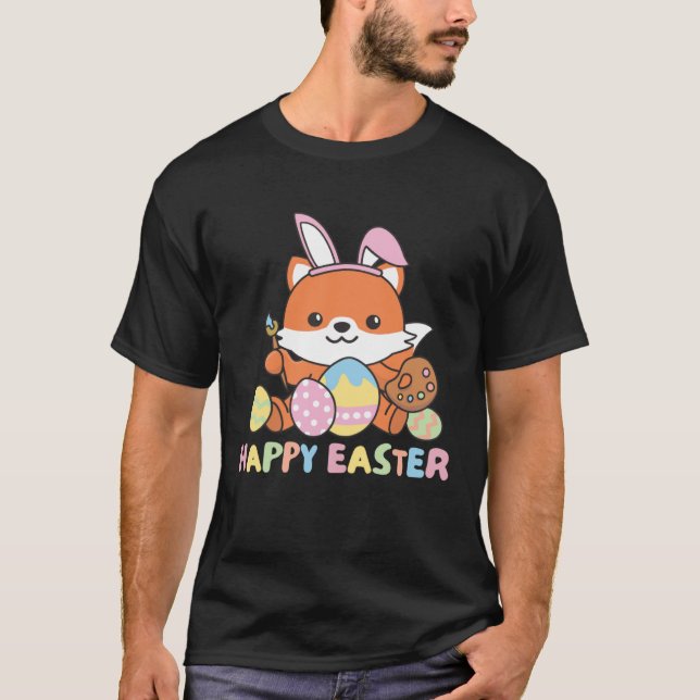 Happy Easter Sweet Fox For Easter With Easter Eggs T-Shirt (Front)