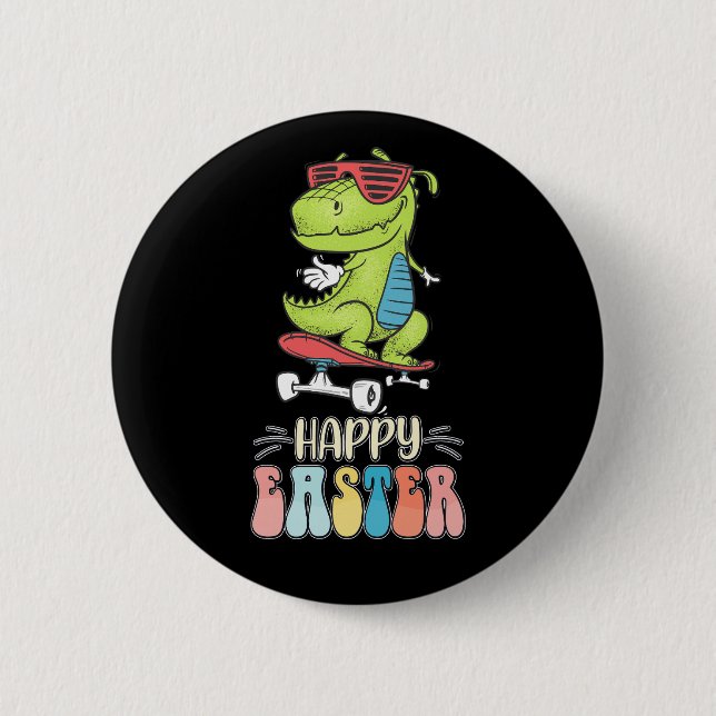 Happy Easter T Rex Dinosaur Bunny Rabbit Eggs 6 Cm Round Badge (Front)