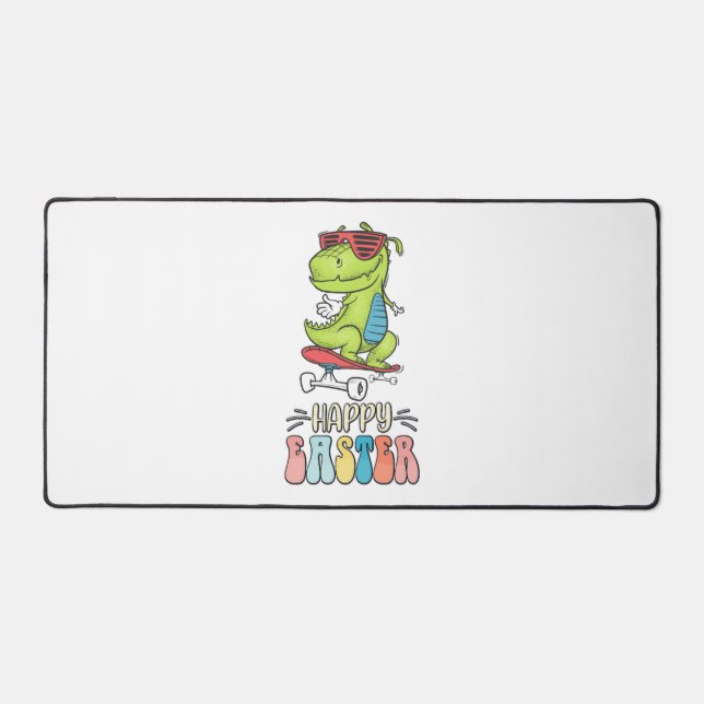 Happy Easter T Rex Dinosaur Bunny Rabbit Eggs Desk Mat (Front)