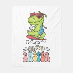 Happy Easter T Rex Dinosaur Bunny Rabbit Eggs Fleece Blanket