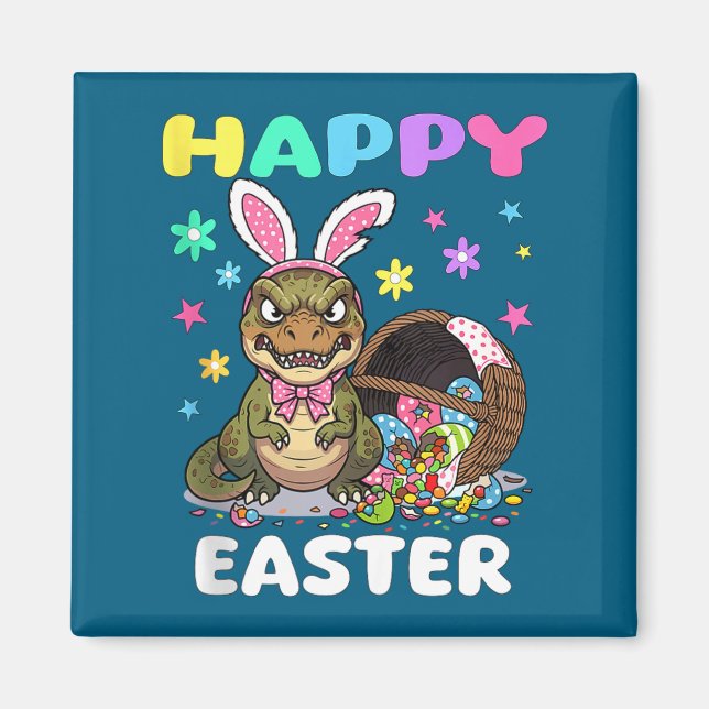 Happy easter t rex dinosaur candy bow easter bunny magnet (Front)