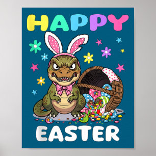 Happy easter t rex dinosaur candy bow easter bunny poster