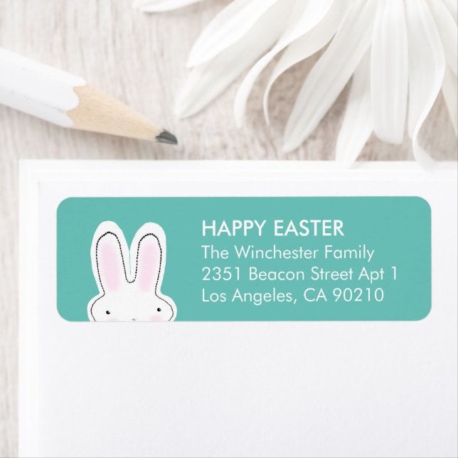 Happy Easter teal cute funny bunny modern address (Insitu)