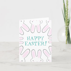 Happy Easter teal white cute bunny bunnies funny Holiday Card