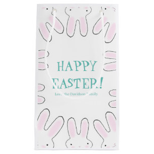 Happy Easter teal white cute bunny bunnies funny Small Gift Bag