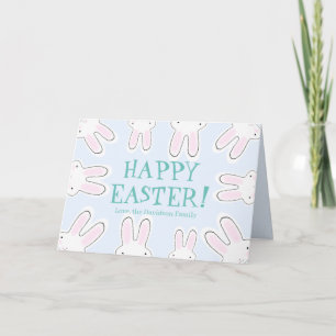 Happy Easter teal white cute bunny personalised  Card