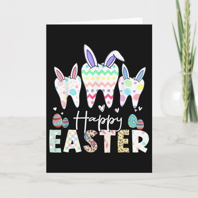 Happy Easter Teeth Tooth Rabbit Ears Dental Dentis Card (Front)