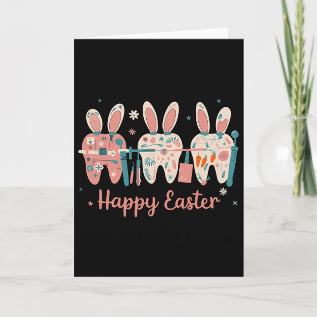 Happy Easter Teeth Tooth Rabbit Ears Dental Dentis Card (Front)