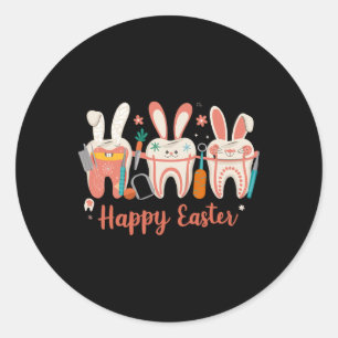 Happy Easter Teeth Tooth Rabbit Ears Dental Dentis Classic Round Sticker