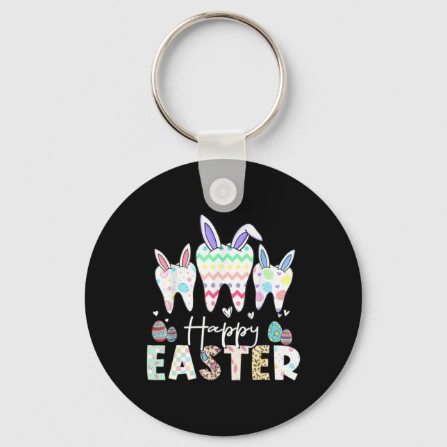 Happy Easter Teeth Tooth Rabbit Ears Dental Dentis Key Ring (Front)