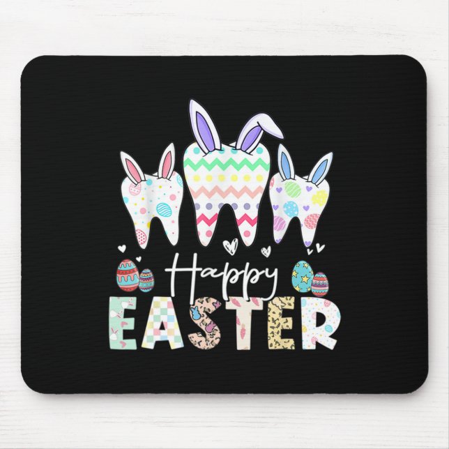 Happy Easter Teeth Tooth Rabbit Ears Dental Dentis Mouse Mat (Front)