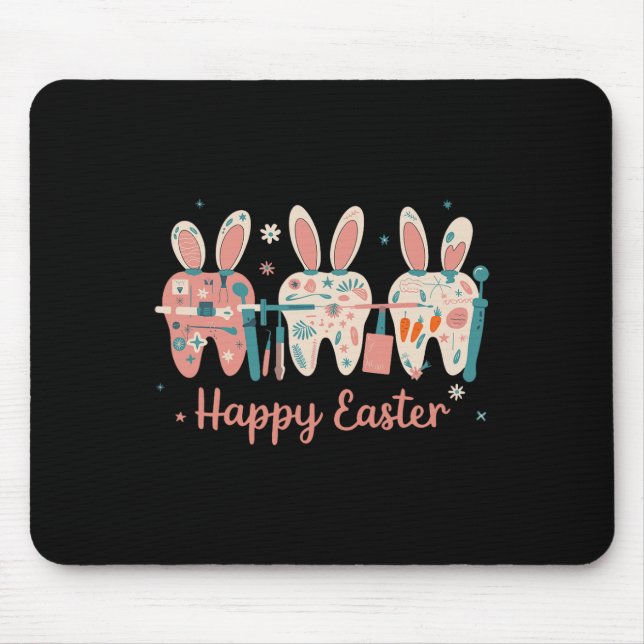 Happy Easter Teeth Tooth Rabbit Ears Dental Dentis Mouse Mat (Front)
