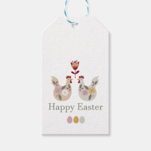 Happy Easter templates with eggs, flowers, chicken Gift Tags