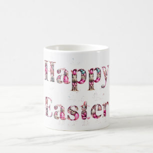 Happy Easter Text Bunnies Easter Eggs Coffee Mug