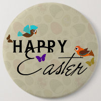 Happy Easter Text Design With Butterflies & Birds