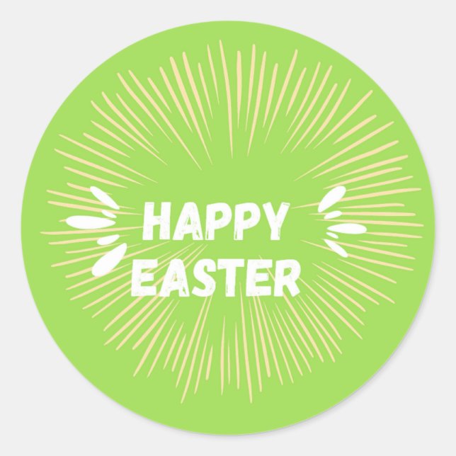 Happy Easter text on green Classic Round Sticker (Front)