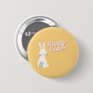 Happy Easter text with bunny orange 6 Cm Round Badge